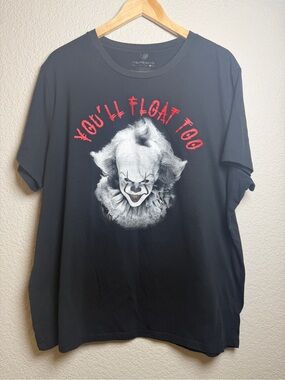 Black Kids Graphic Tee with Red 'You'll Float Too' Print